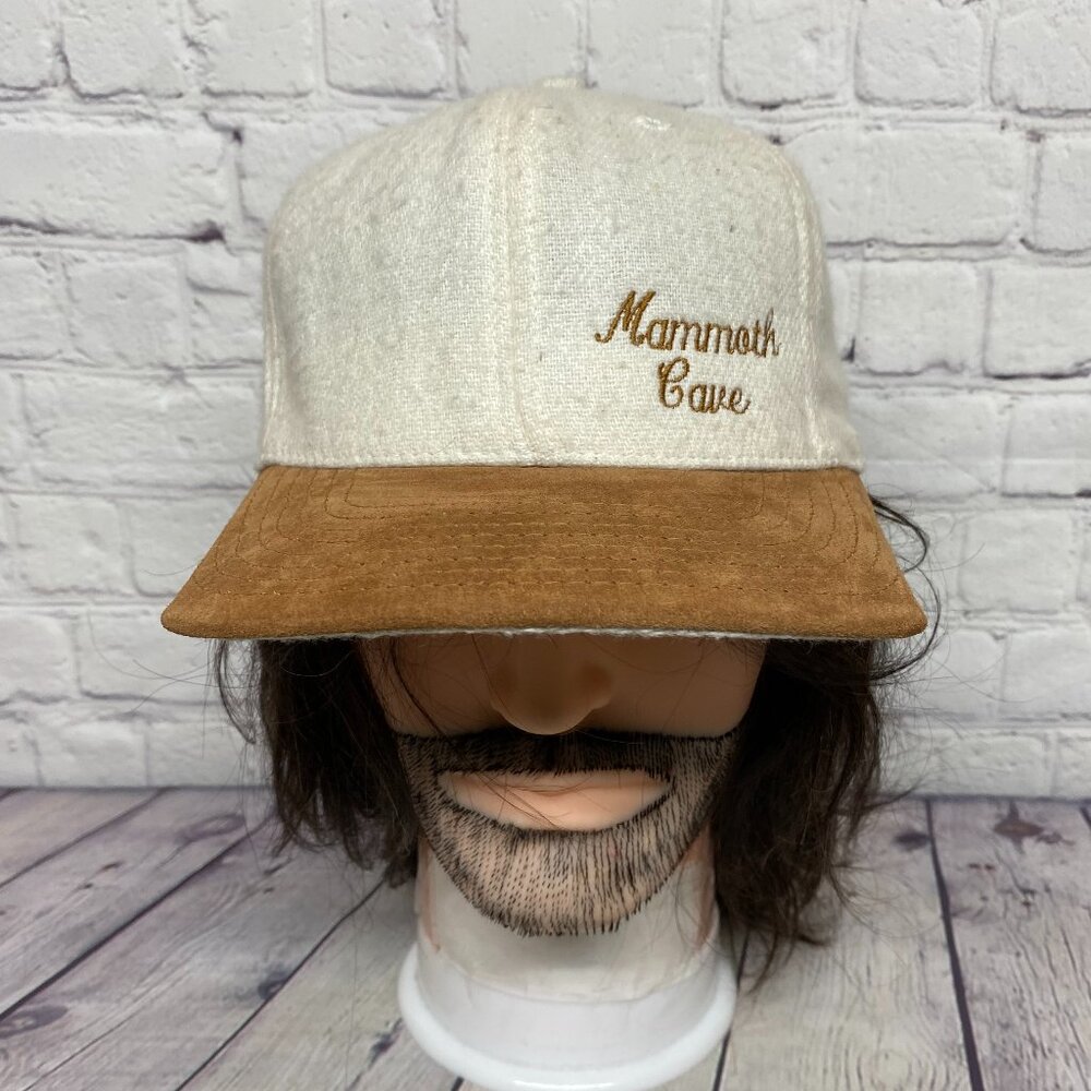 Vintage Hat Cap Snapback Cream Brown Mammoth Cave Kentucky Made in USA America - Picture 1 of 10